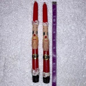 VINTAGE PAIR OF 1960'S SANTA CLAUS FACE WITH NOEL 10" TAPER CANDLES JAPAN